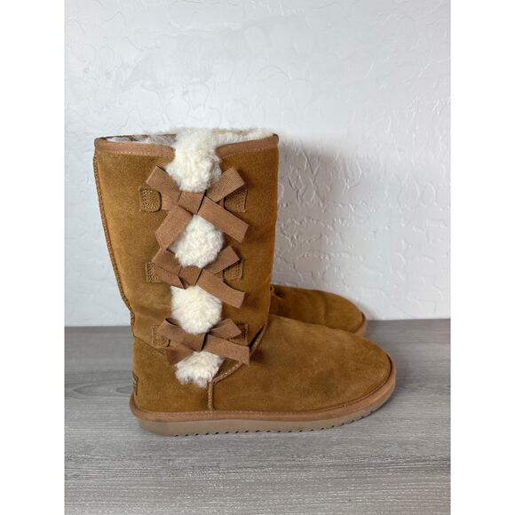 Koolaburra By UGG Victoria Tall Women's Size 7 Chestnut Brown Boots 1015875 Bows - Picture 4 of 8